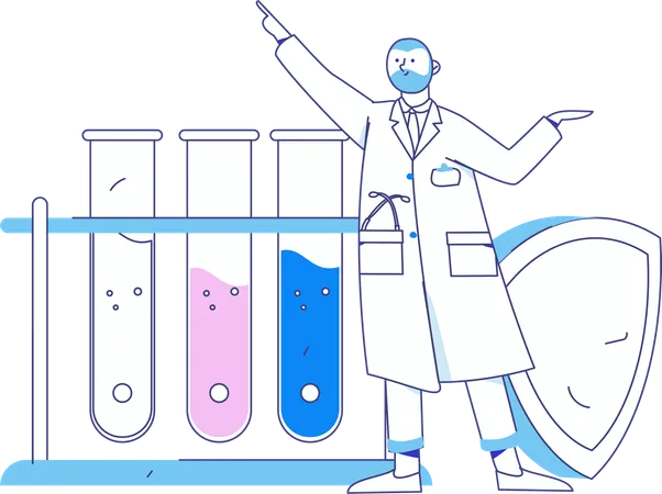 Pesquisador realiza experimento de laboratório  Ilustração