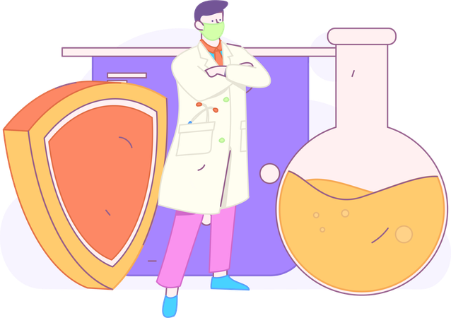 Pesquisador trabalha em experimento de laboratório  Ilustração