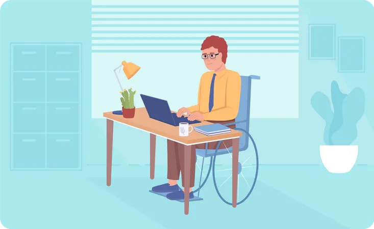 Pessoa com deficiência no escritório  Ilustração