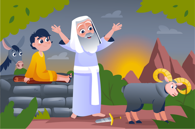 Pessoa cristã com animal  Ilustração