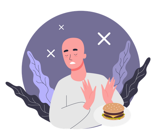 Pessoa doente evitando junk food  Ilustração
