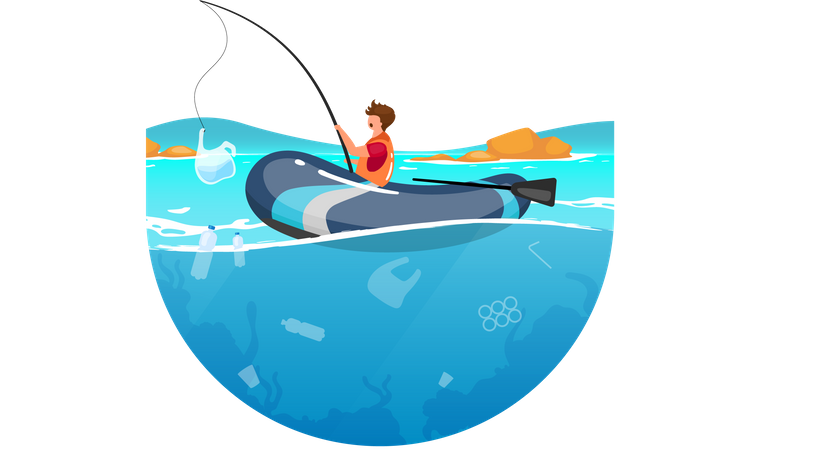 Pessoa pescando no mar  Ilustração
