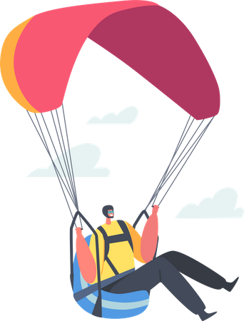 Pessoa pousando após fazer paraquedismo  Ilustração