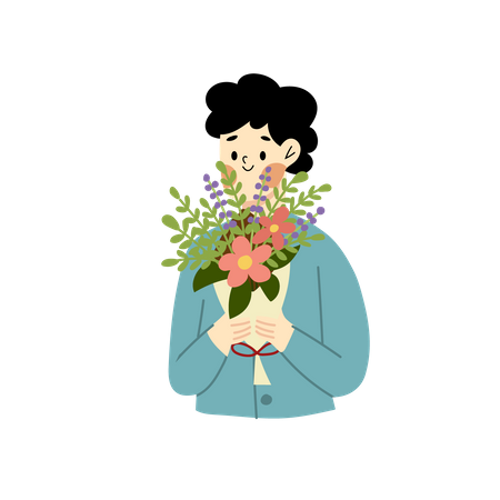 Pessoa segurando um balde de flores  Ilustração