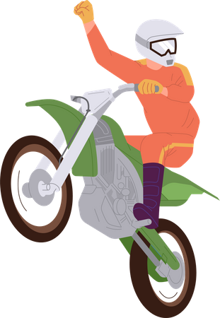 Pessoa vestindo roupa de corrida de moto desfrutando de motocross freeriding pulando no ar  Ilustração