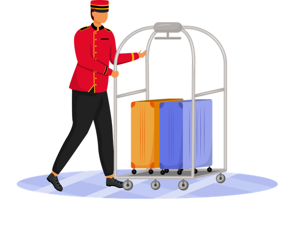 Pessoal com carrinho de bagagem  Ilustração