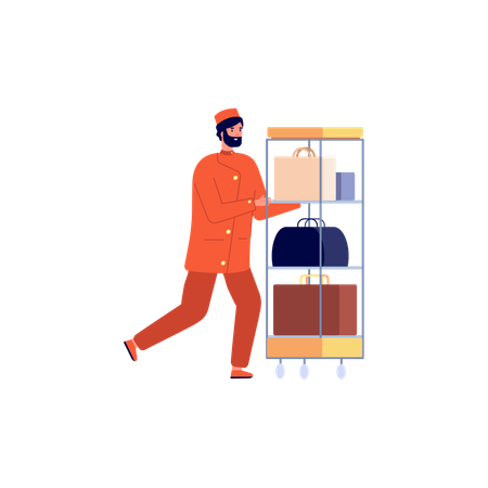 Pessoal do hotel com carrinho  Ilustração