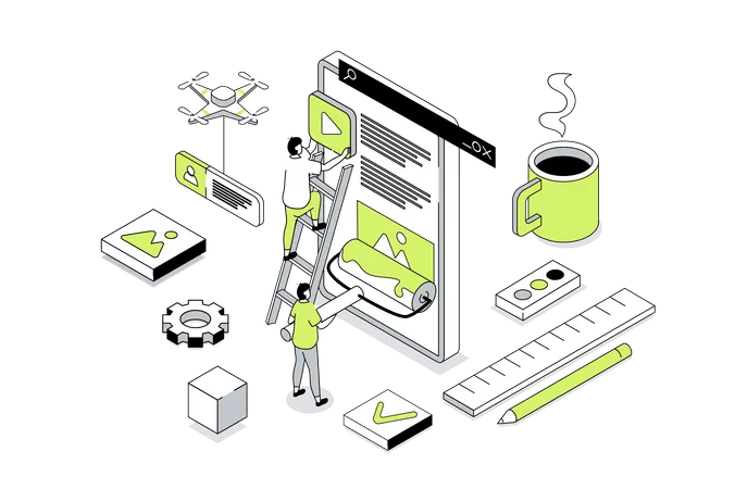 Caras trabalhando em web design  Ilustração