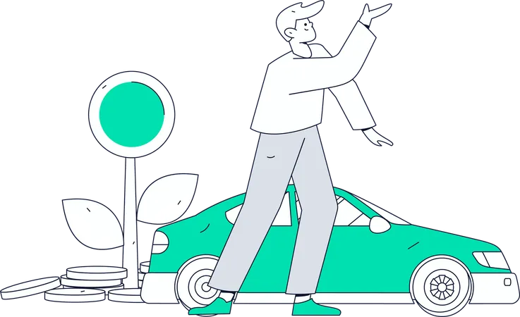 Pessoas abastecendo carro com moeda  Ilustração