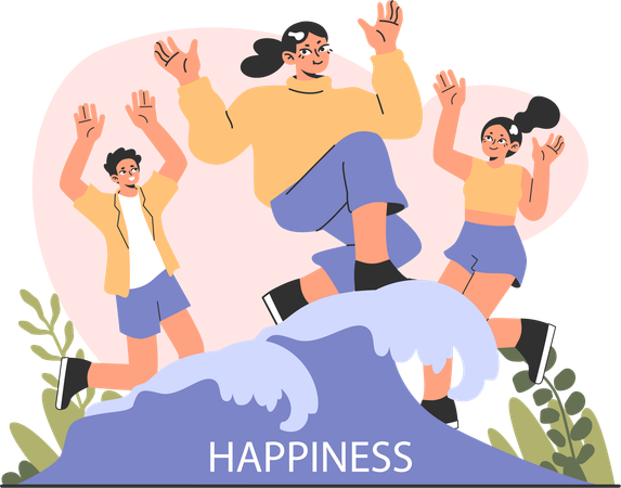 Pessoas alegres no mesmo comprimento de onda  Ilustração