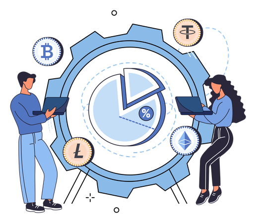 As pessoas analisam o mercado com dinheiro online  Illustration
