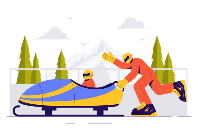 Pessoas andando de bobsleigh  Ilustração