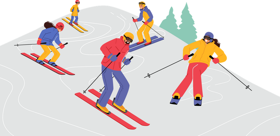 Pessoas andando de esqui  Ilustração