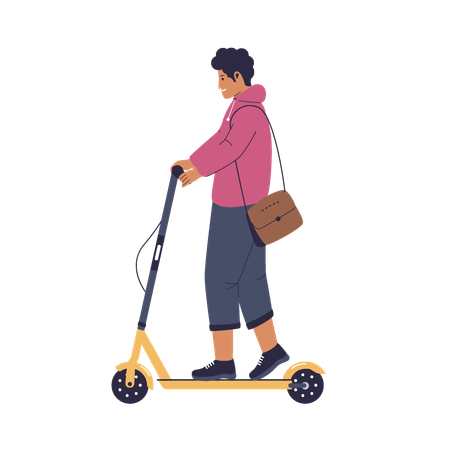 Pessoas andando de scooters elétricos  Ilustração