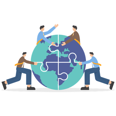 Pessoas ao redor do mundo trabalham em equipe  Ilustração