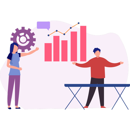 Pessoas apresentando graficamente o desenvolvimento  Ilustração