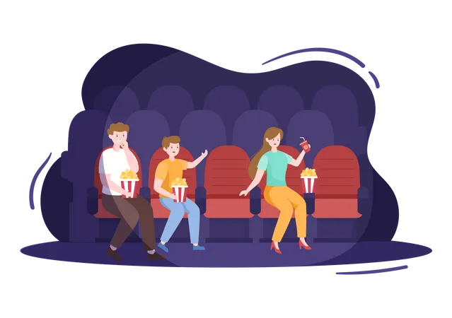 Pessoas assistindo filme no cinema  Ilustração