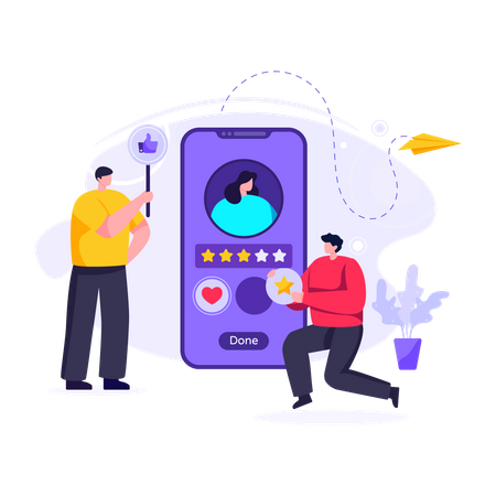 Pessoas avaliando serviços de mídia social  Ilustração