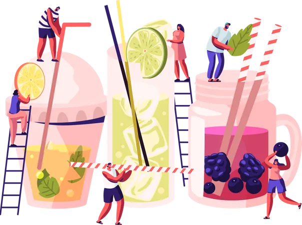 Pessoas bebendo bebidas geladas  Ilustração