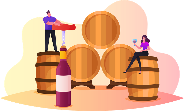 Pessoas bebendo vinho  Ilustração