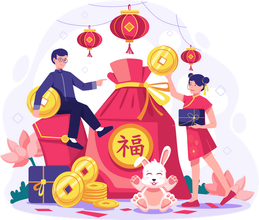 As pessoas comemoram o ano novo chinês  Ilustração