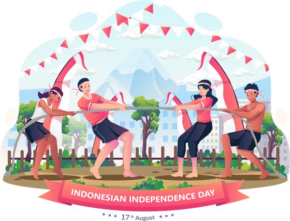 Pessoas celebram o Dia da Independência da Indonésia  Ilustração