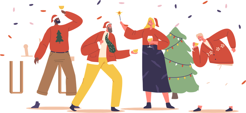 Pessoas celebrando o festival de natal  Ilustração