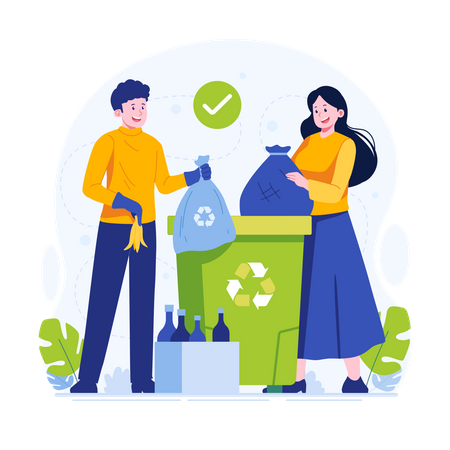 Pessoas coletando lixo reciclável  Ilustração