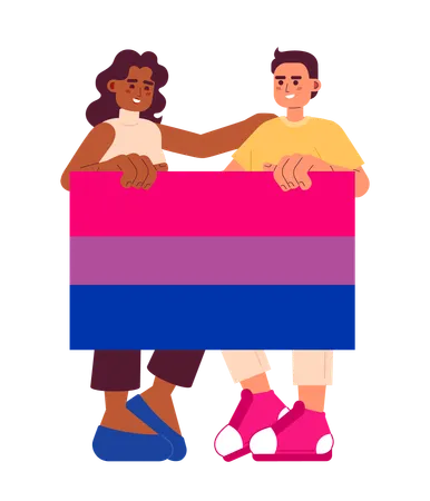 Pessoas com bandeira bissexual  Ilustração