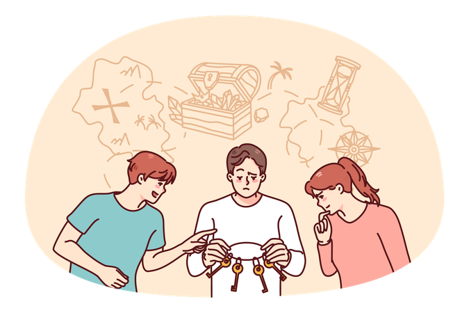 Pessoas com chaves procurando solução  Ilustração