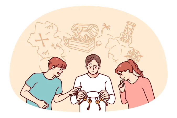 Pessoas com chaves procurando solução  Ilustração