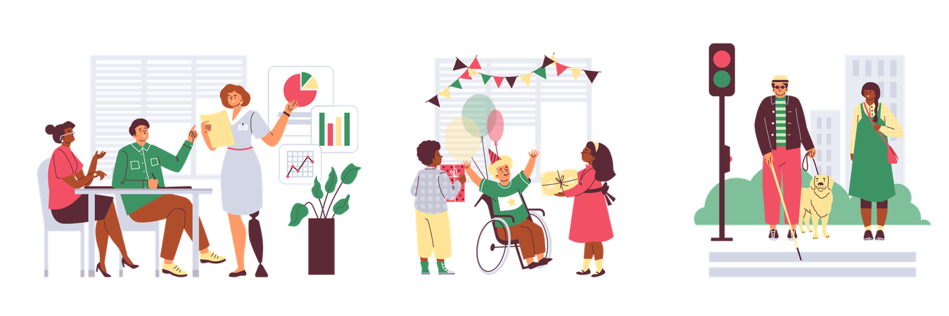Pessoas com deficiência e suas vidas  Ilustração