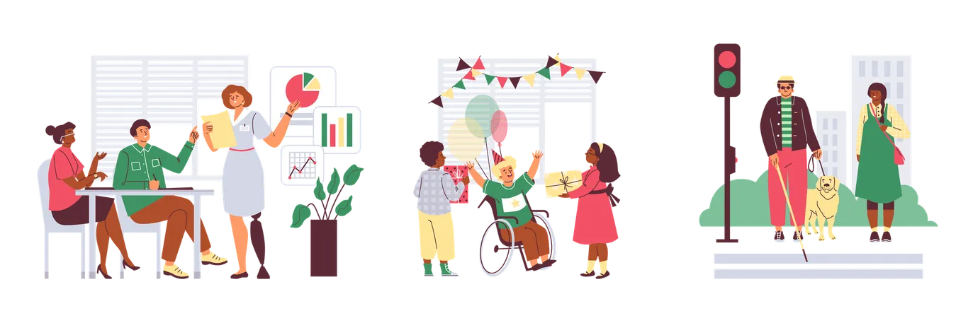 Pessoas com deficiência e suas vidas  Ilustração