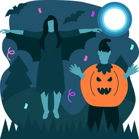 Pessoas com fantasia de Halloween  Ilustração