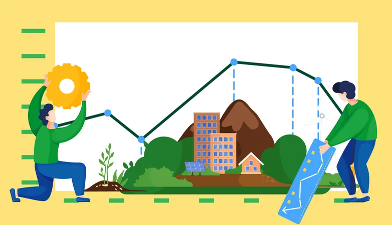 Pessoas com gráfico de mudança climática  Ilustração