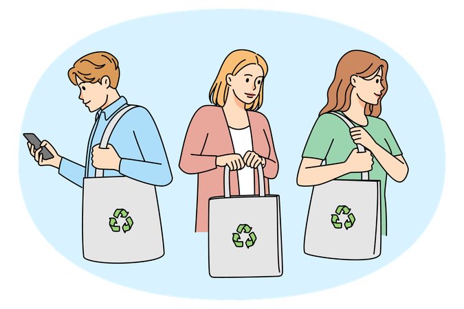 Pessoas com ecobags fazendo compras  Ilustração