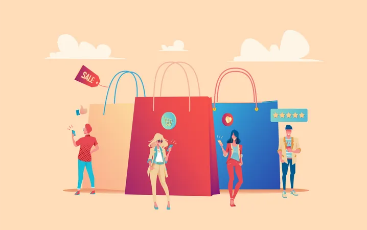 Pessoas com sacolas de compras  Ilustração