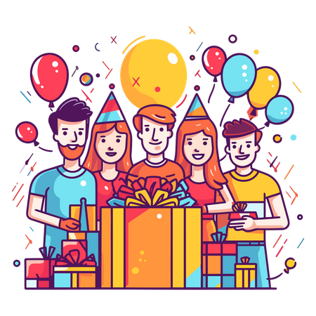 Pessoas comemorando aniversário  Ilustração