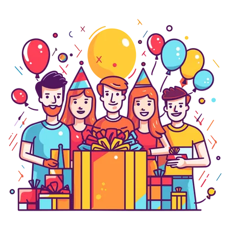 Pessoas comemorando aniversário  Ilustração