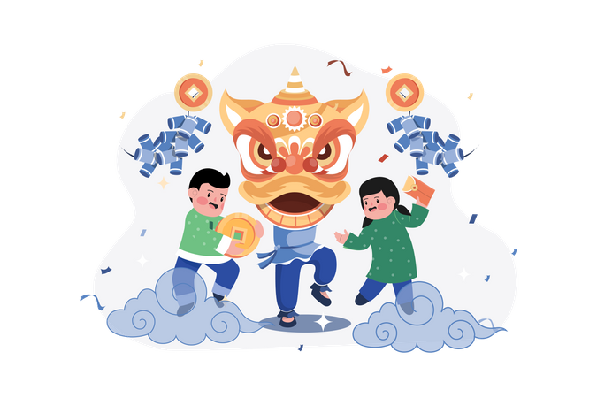 Pessoas comemorando no Ano Novo Chinês  Ilustração