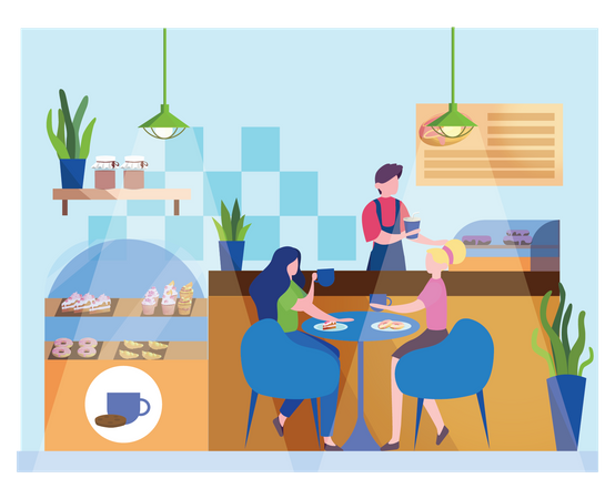 Pessoas comendo no café  Ilustração