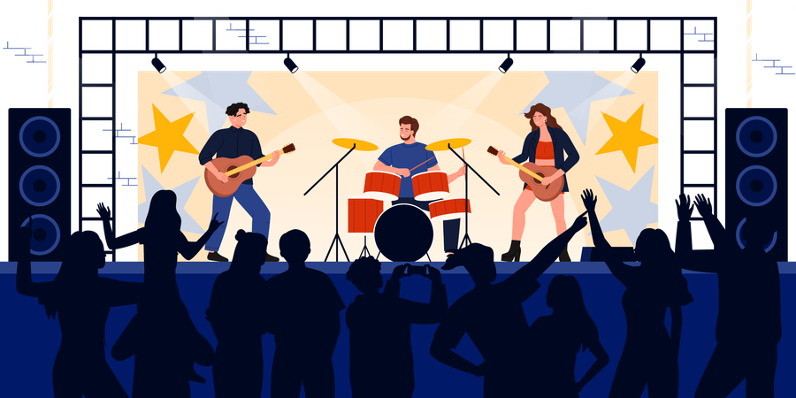 Pessoas assistindo a um show em um festival de música  Ilustração