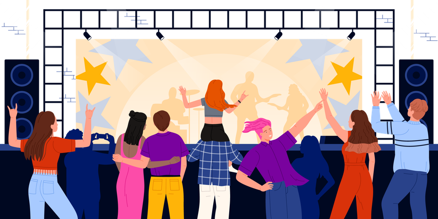 Pessoas assistindo a um show de rock  Ilustração