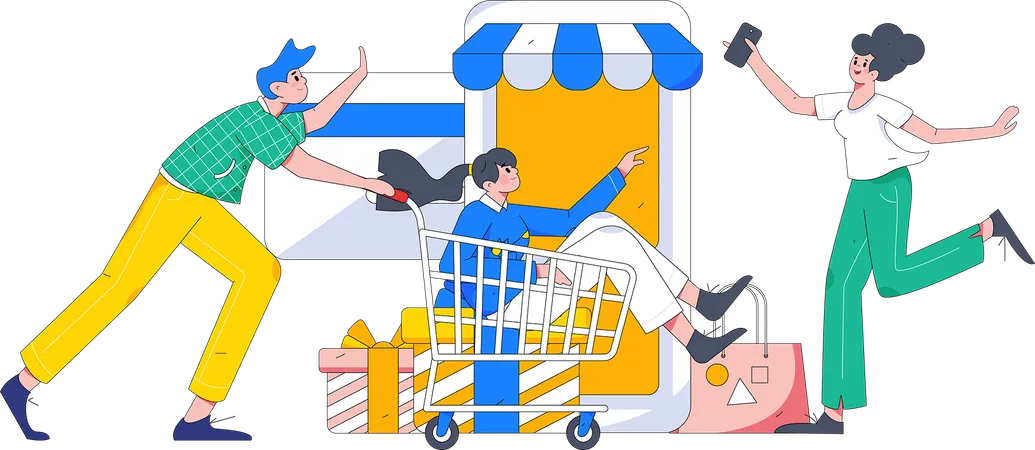 Pessoas fazendo compras on-line  Ilustração