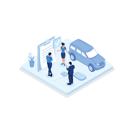 Pessoas comprando ou alugando carro  Ilustração