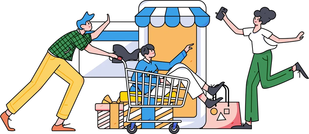 Pessoas comprando roupas em sites online  Ilustração