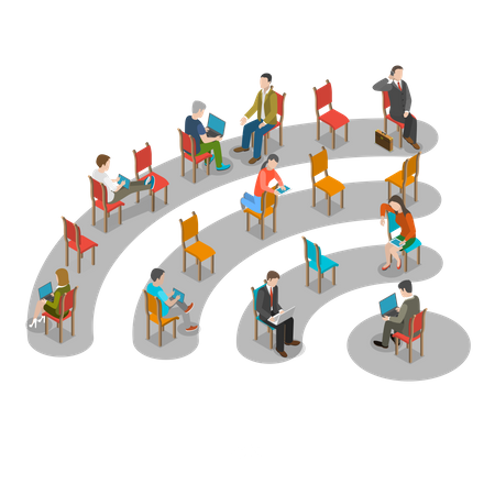 Pessoas conectadas pela rede wi-fi  Ilustração