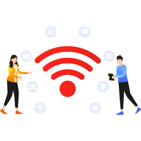 Pessoas conectadas via wifi  Ilustração