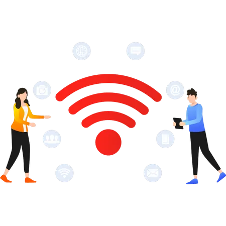 Pessoas conectadas via wifi  Ilustração