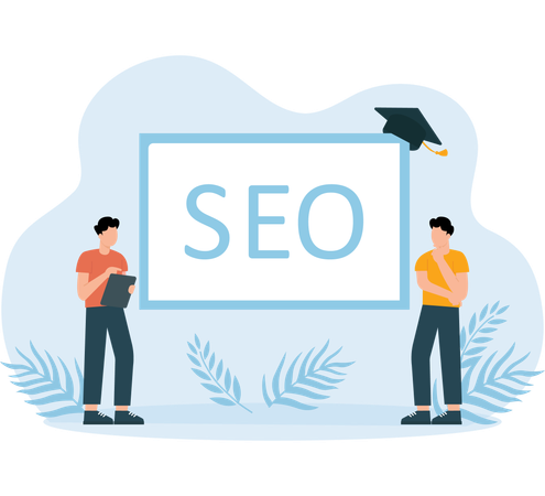 Pessoas falando sobre aprendizado de SEO  Ilustração